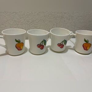 Vintage Corelle Corning Mug Fruit Apple & Cherry Set of 4 USA Design 2 Sided G17
